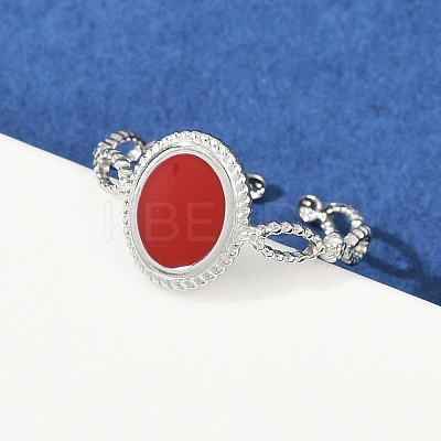 Oval 304 Stainless Steel Enamel Cuff Rings for Women RJEW-G355-01P-02-1