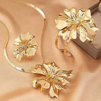 Flower Alloy Rhinestones Pendant Necklaces & Rings & Cuff Bangles Sets for Women FS-WG14933-01-1