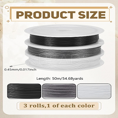 3 Rolls 3 Colors DIY Jewelry Thread Findings Colored Tiger Tail Wire TWIR-LP0001-06A-1