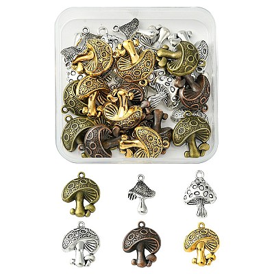 30Pcs 6 Styles Tibetan Style Alloy Mushroom Pendants TIBE-FS0001-14-1