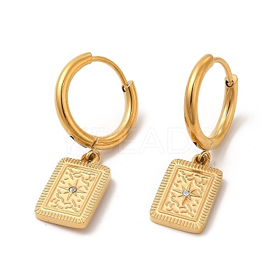 Crystal Rhinestone Rectangle with Star Dangle Hoop Earrings EJEW-P219-18G-1