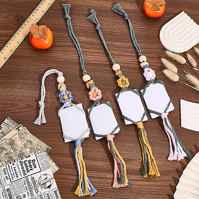 6Pcs 6 Colors Flower Cotton Braided Photo Holder Pendant Decorations HJEW-GL0001-12-1