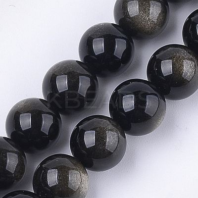 Natural Golden Sheen Obsidian Beads Strands G-S333-10mm-025-1