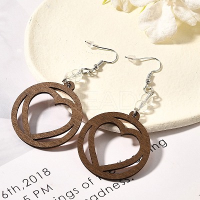 304 Stainless Steel Wood Hollow Heart Dangle Earrings EJEW-M074-03P-1