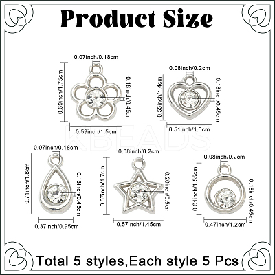 25Pcs 5 Styles Plastic with Resin Rhinestone Pendants FIND-YW0009-87-1