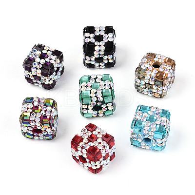 Polymer Clay Rhinestone Beads with Square Acrylic CLAY-T022-03A-1