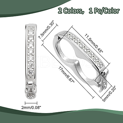 2Pcs 2 Colors Rhodium Plated 925 Sterling Silver Micro Pave Clear Cubic Zirconia Twister Clasps FIND-PH0018-35B-1
