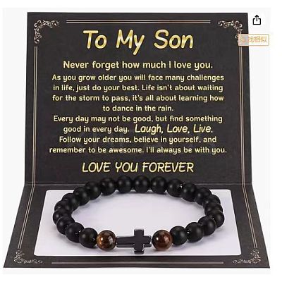 Cross Natural Tiger Eye & Frosted Black Obsidian Round Beads Stretch Bracelets for Men Women WG92FBF-12-1