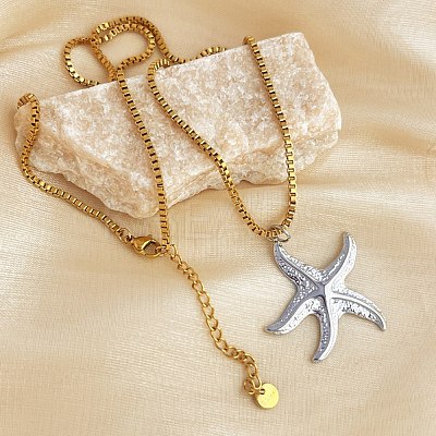 304 Stainless Steel Summer Beach Pendant Box Chain Necklaces NJEW-K389-01GP-02-1