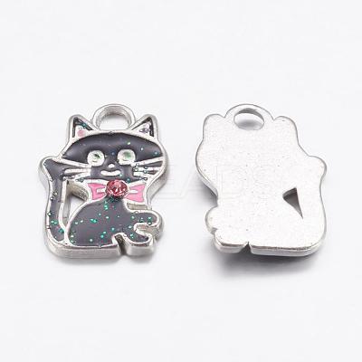 Alloy Enamel Kitten Pendants ENAM-P026-1-1