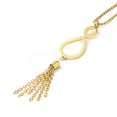 Ion Plating(IP) 304 Stainless Steel Infinity with Tassel Pendant Necklace with Box Chains for Women NJEW-B087-05G-1