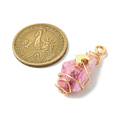 2Pcs Electroplated Natural Quartz Crystal Dyed Copper Wire Wrapped Pendants PALLOY-JF03170-01-1