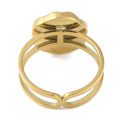 Ion Plating(IP) 304 Stainless Steel Enamel Flat Round with Flower Cuff Finger Rings RJEW-L107-067G-01-1