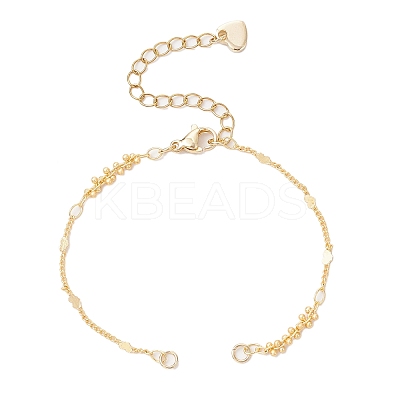 Brass Heart & Round Beaded Link Chains Bracelet Making AJEW-JB01370-1