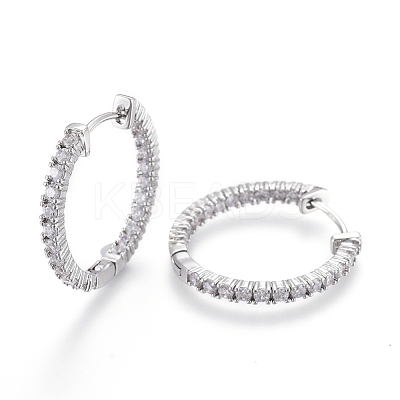 Brass Micro Pave Clear Cubic Zirconia Huggie Hoop Earrings EJEW-EE0004-37P-1