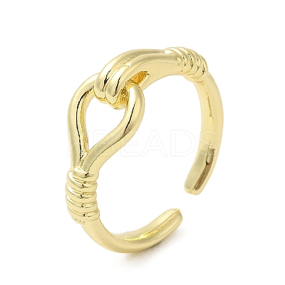 Rack Plating Brass Hollow Teardrop Open Cuff Ring for Women RJEW-M151-05G-1
