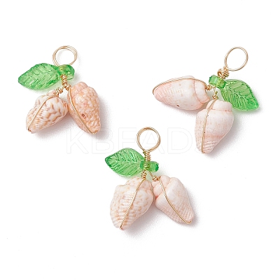 12Pcs 4 Styles Natural Sea Shell Copper Wire Wrapped Pendants PALLOY-JF03611-1