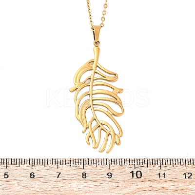 304 Stainless Steel Leaf Pendant Necklaces NJEW-H059-29A-G-1