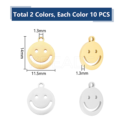 20Pcs 2 Colors 304 Stainless Steel Pendants STAS-UN0053-70B-1