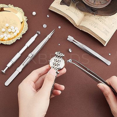 4Pcs 4 Style Stainless Steel Tweezers & 4-Claw Pick up Tool for Small Parts Pickup STAS-UN0039-16-1