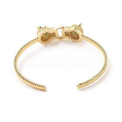 Green Cubic Zirconia Double Leopard Open Cuff Bangle BJEW-B054-20G-1