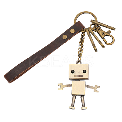 1Pc Vintage Alloy Robot Leather Pendant Decoration KEYC-CA0001-43-1