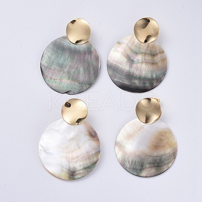 Black Lip Shell Dangle Earrings EJEW-JE03450-1