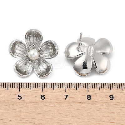 Brass ABS Plastic Imitation Pearl Flower Stud Earrings EJEW-S258-05P-1