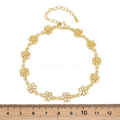 Clover Brass Micro Pave Clear Cubic Zirconia Link Chain Bracelets for Women BJEW-A090-03G-1