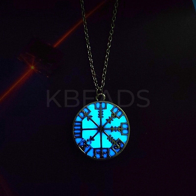 Luminous Glow in the Dark Alloy Viking Compass Pendant Cable Chain Nekclaces PW-WG9C52A-01-1