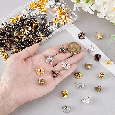 112Pcs 7 Colors Tibetan Style Alloy Bead Caps FIND-PH0023-83-1