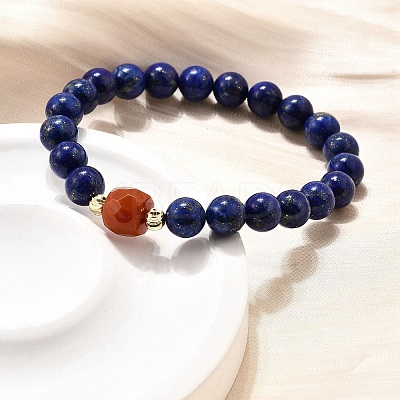 Natural Lapis Lazuli Round Beads & South Red Agate Bead Stretch Bracelets BJEW-Z101-01-1