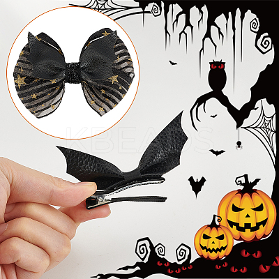 8Pcs 4 Style Halloween Theme Bat & Bowknot Imitation Leather Alligator Hair Clips & Hair Barrettes PHAR-WR0001-01-1