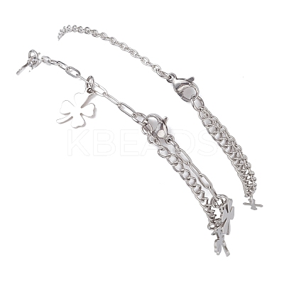2Pcs 2 Styles 304 Stainless Steel Cable Chain Paperclip Chain Charm Double Layer Anklets for Women AJEW-AN00740-02-1