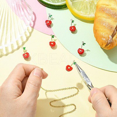 6Pcs 2 Colors Cherry Brass Enamel Pendants KK-CJ0003-18-1