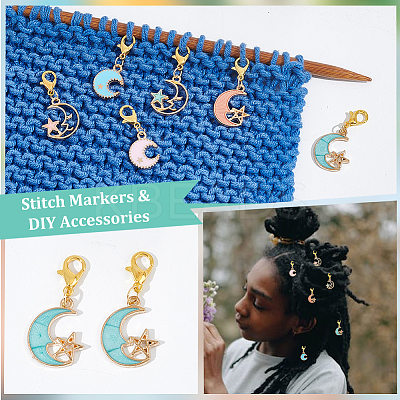 Moon with Star Pendant Stitch Markers HJEW-AB00337-1