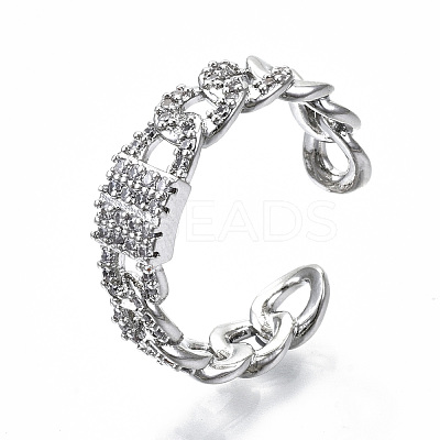 Brass Micro Pave Clear Cubic Zirconia Cuff Rings RJEW-S045-011P-NR-1