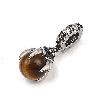 Dragon Claw 316 Surgical Stainless Steel & Round Natural Tiger Eye Pendant Decoration STAS-Z165-07AS-01-1