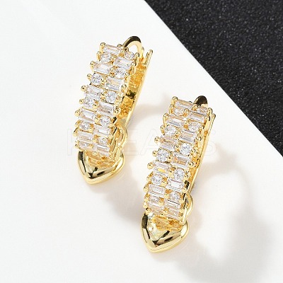 Heart Brass Micro Pave Clear Cubic Zirconia Hoop Earrings EJEW-S275-04G-1