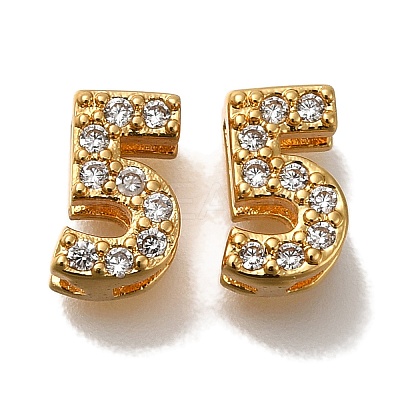 Rack Plating Number Brass Micro Pave Clear Cubic Zirconia Silde Charms KK-A231-13F-1