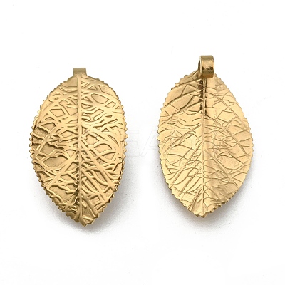 304 Stainless Steel Leaf Pendants STAS-S040-07G-1
