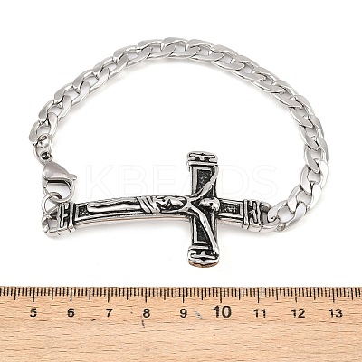 Stainless Steel Cuban Link Chain Bracelets BJEW-D379-05ASP-1