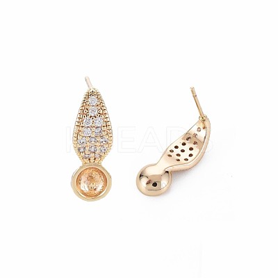Brass Micro Pave Clear Cubic Zirconia Stud Earring Findings KK-S364-127-1