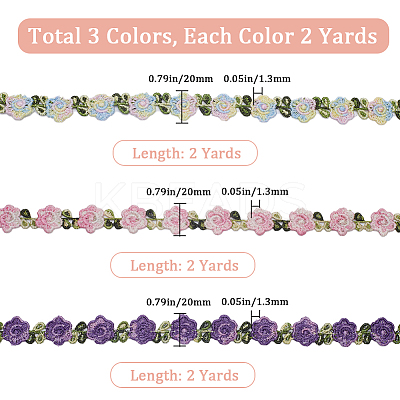 6 Yards 3 Colors Flower Polyester Lace Trim OCOR-GF0003-17-1