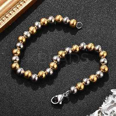 304 Stainless Steel Round Beads Bracelets BJEW-Q038-06GP-1