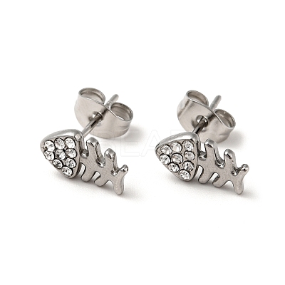 Rhinestone Fishbone Stud Earrings with 316 Surgical Stainless Steel Pins EJEW-A081-13P-02-1