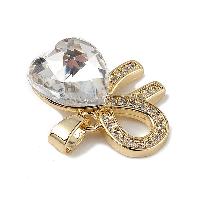 Real 18K Gold Plated Rack Plating Brass Micro Pave Clear Cubic Zirconia Pendants KK-C015-26G-01-1