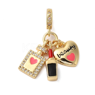 Rack Plating Brass Micro Pave Clear Cubic Zirconia Enamel European Dangle Charms KK-P279-45G-1