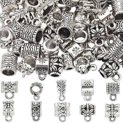 100Pcs 10 Style Tibetan Style Alloy Tube Bails FIND-SC0008-44-1