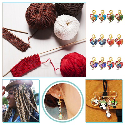 Rooster Pendant Stitch Markers HJEW-AB00307-1